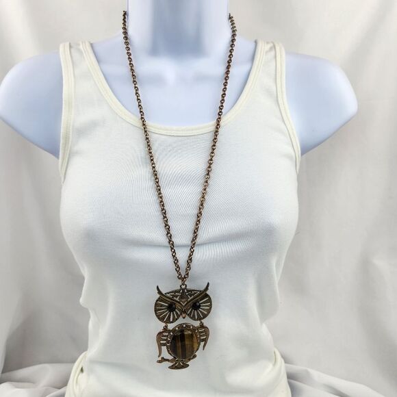 🔺️Tigers Eye Owl Pendant Necklace - Picture 2 of 11